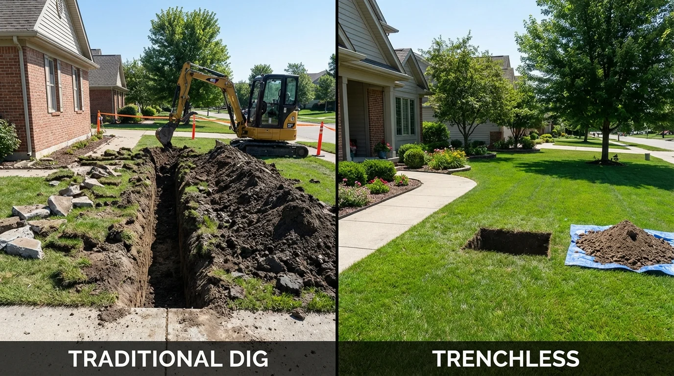 Trenchless sewer repair with minimal yard damage versus traditional excavation in Medford, OK